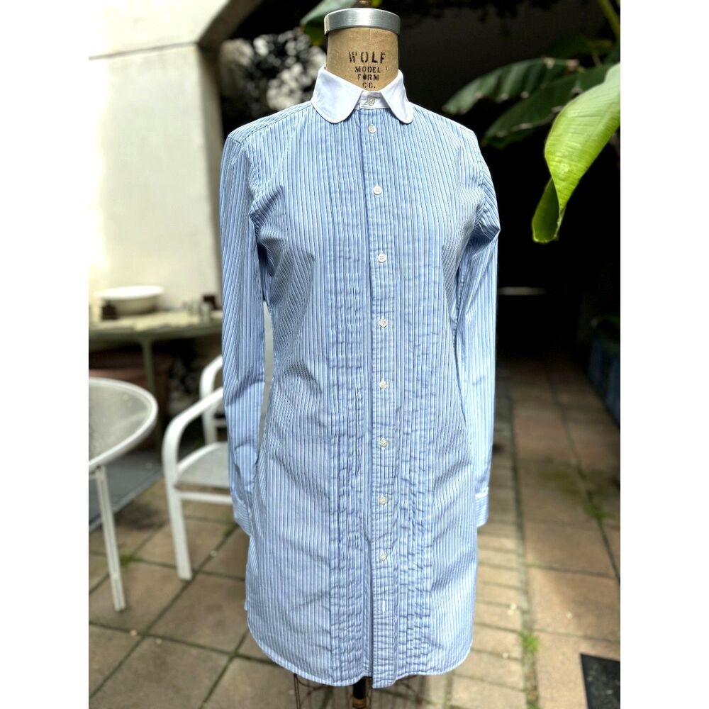 RARE Rugby Ralph Lauren Cotton Blue & Wht Stripe LS Button Down Shirtdress SZ 8